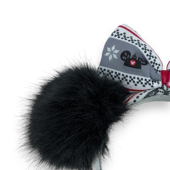 Disney Minnie Mouse Holiday Christmas Faux Fur Fuzzy Ears Sweater Bow Headband - Picture 3 of 5